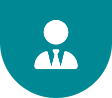 White icon of a person in a suit.
